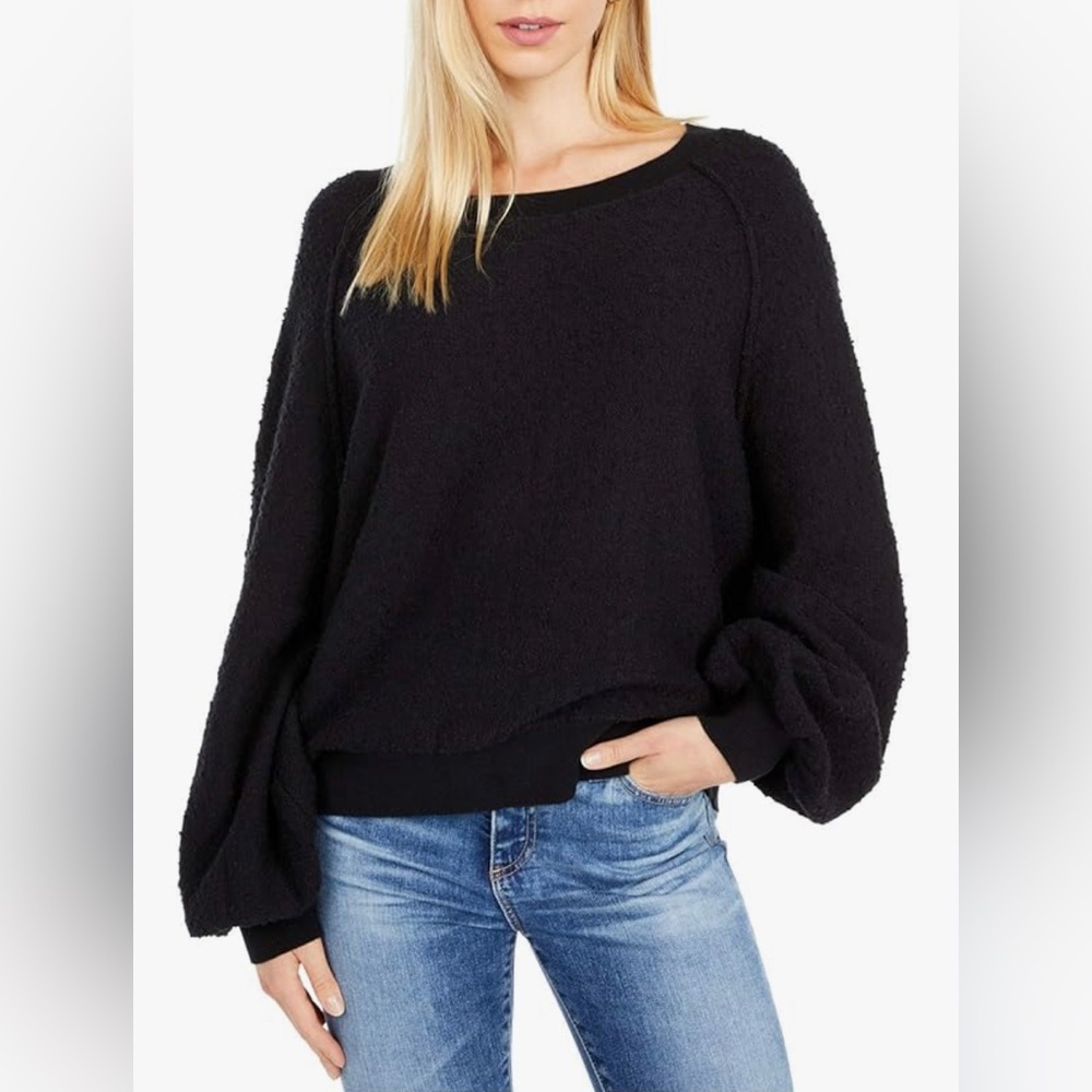 Free People Slub Pullover Sweater, Black, sz XS